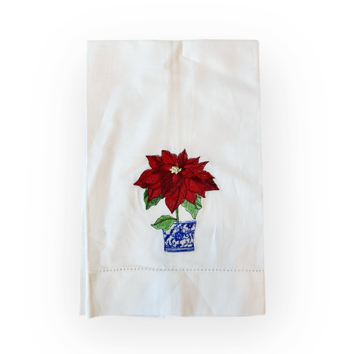 Poinsettia Embroidered Tea Towel