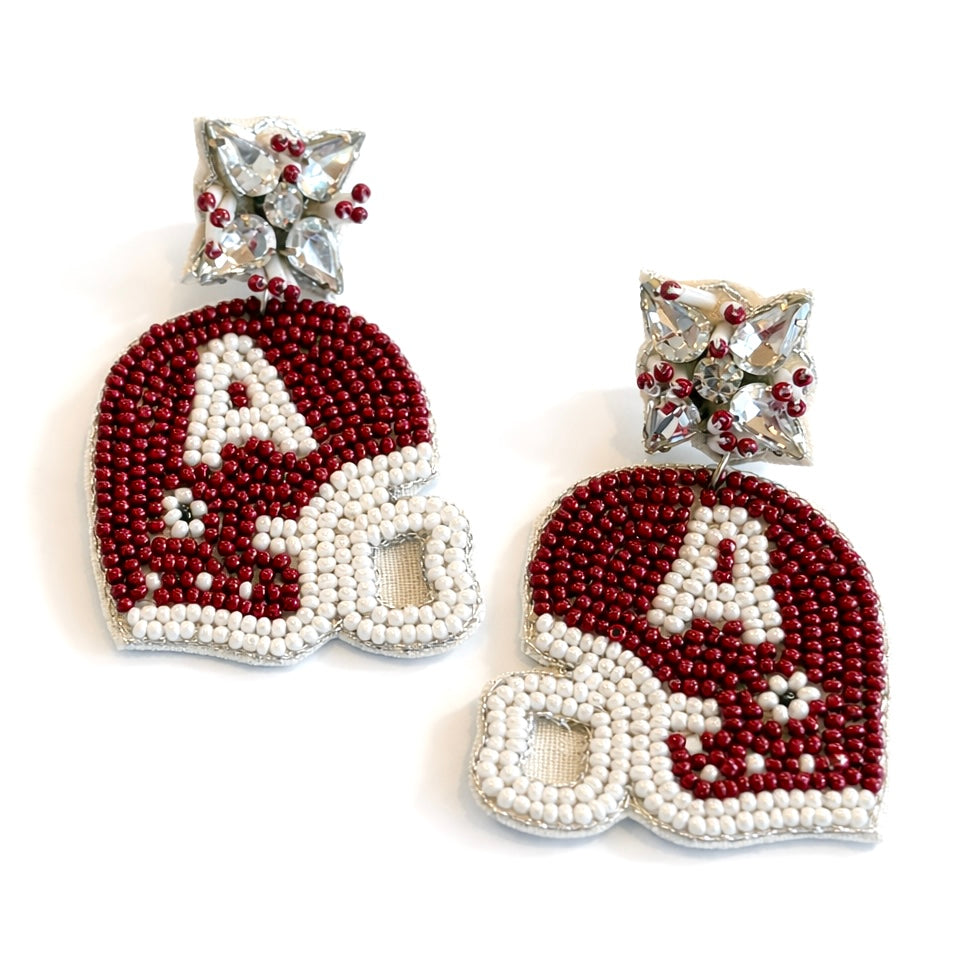 Beaded Alabama Football Helmet Earrings