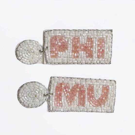 Phi Mu Pink & White Beaded Earrings~SALE