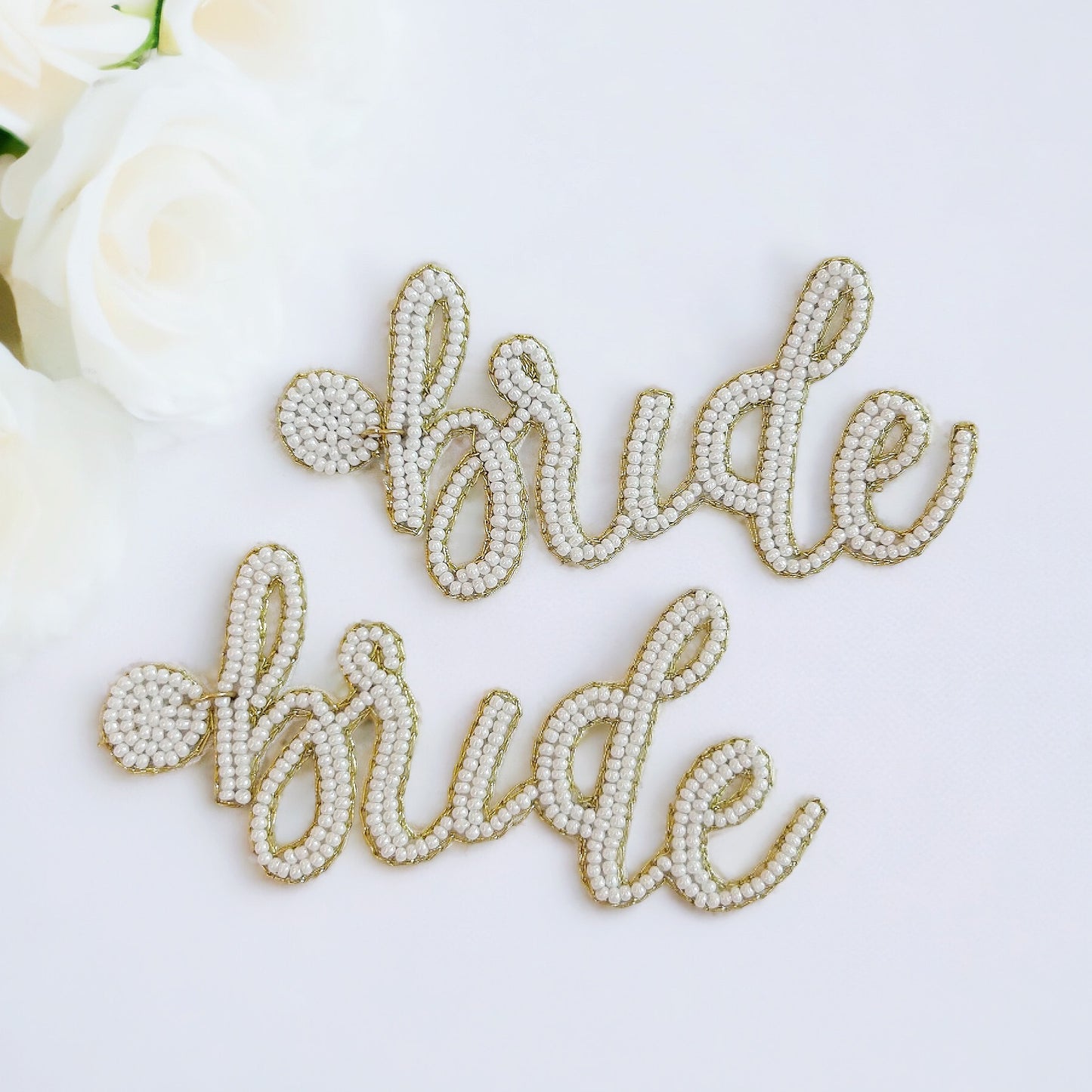 Cursive Bride Beaded Earrings