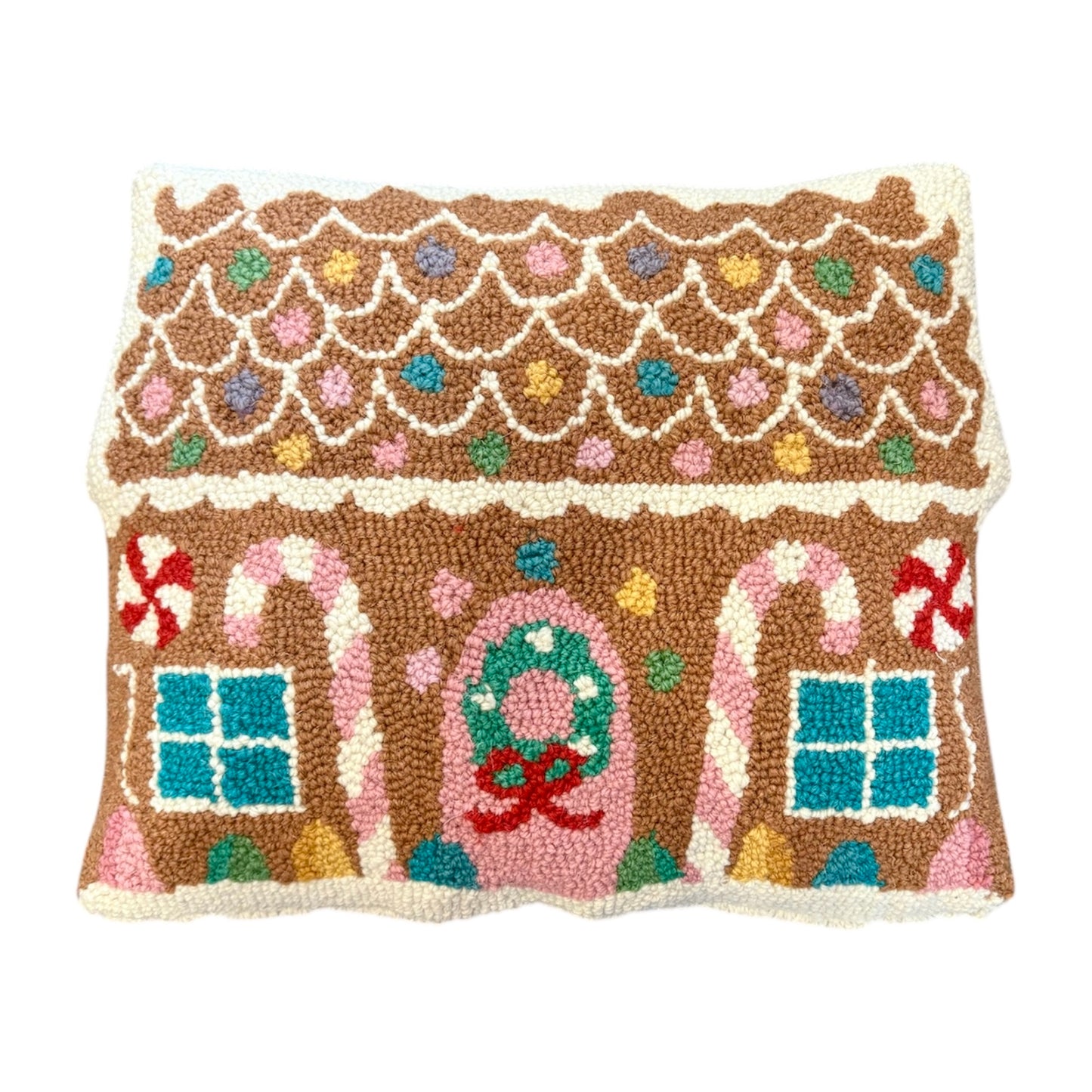 Gingerbread House Hooked Pillow