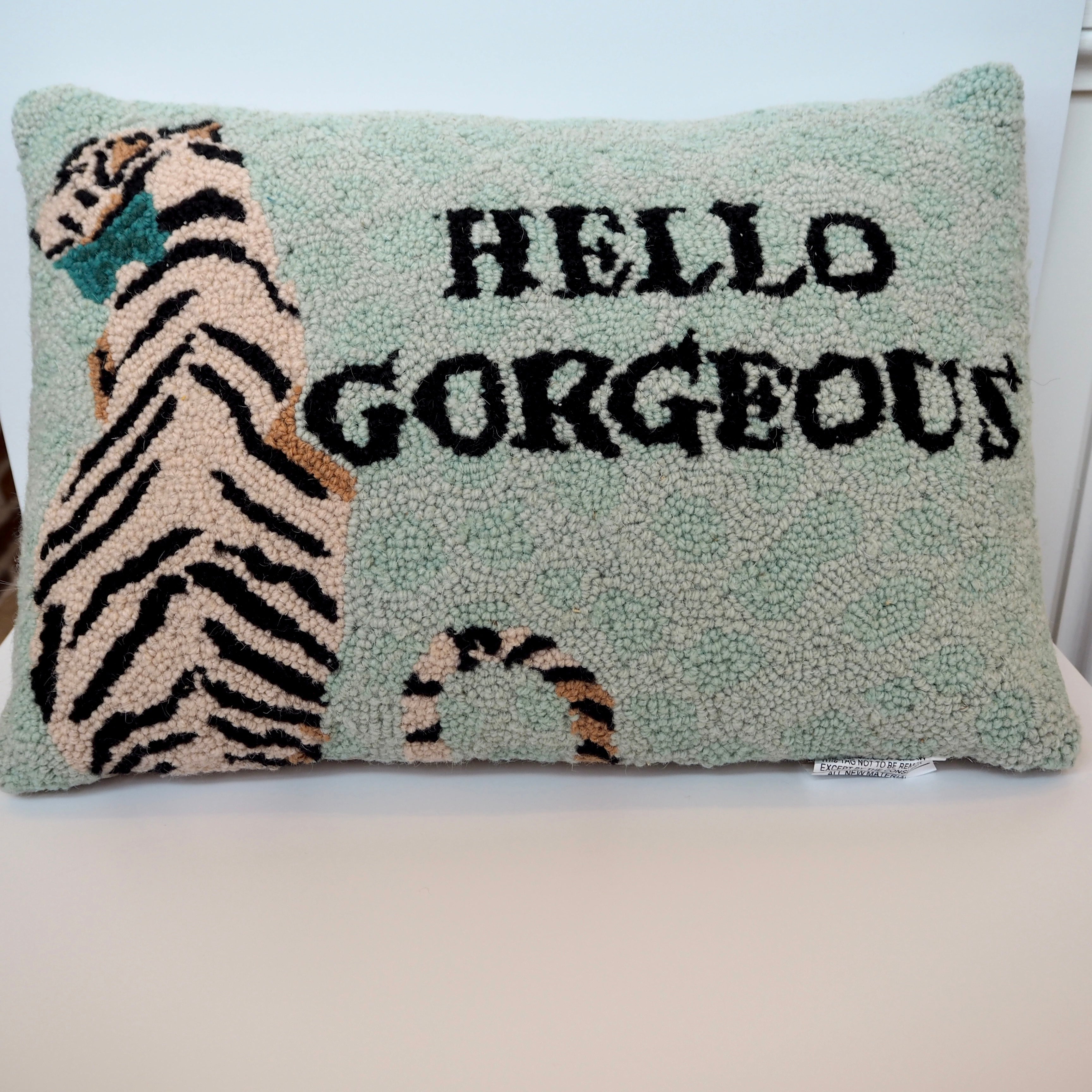 Hello Gorgeous Tiger Hooked Pillow Black Door Studio