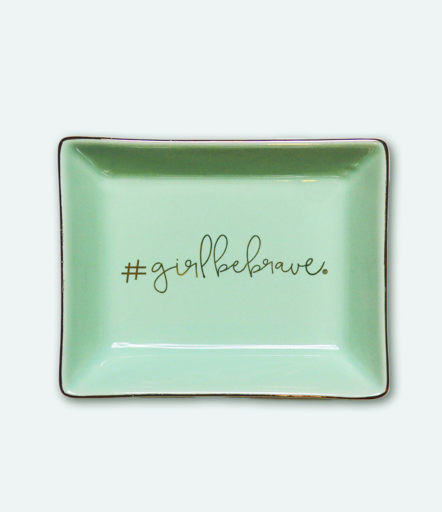 Girl Be Brave Green and Gold Ceramic Tray
