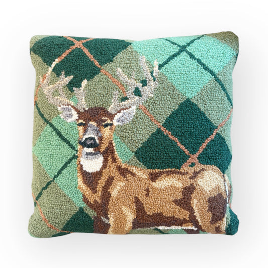 Plaid Deer Hooked Pillow