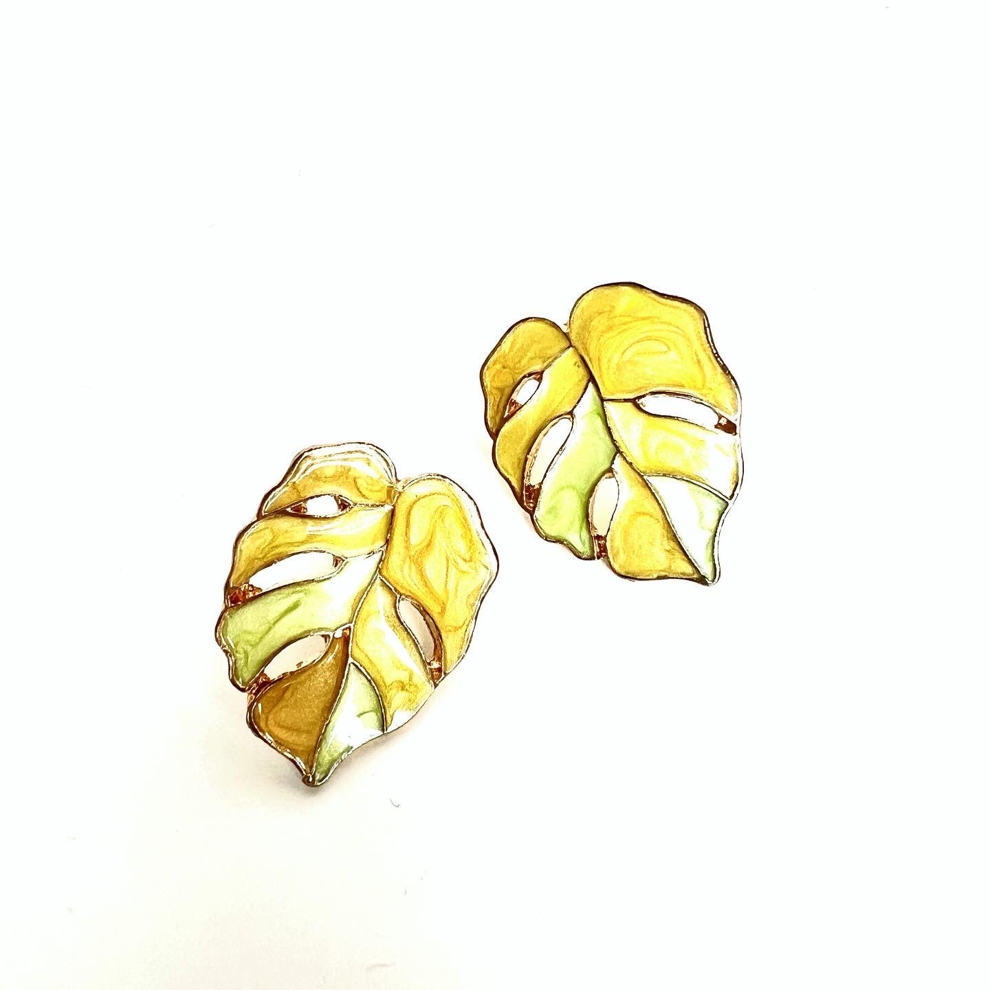 Monstera Leaf Enamel Earrings
