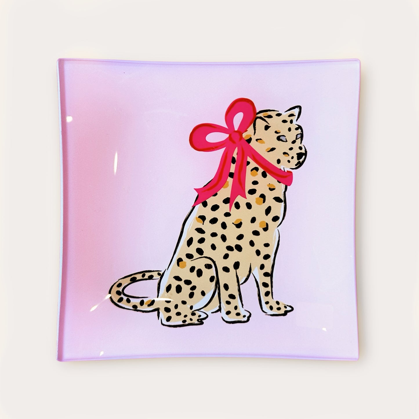 Light Pink Cheetah Glass Tray