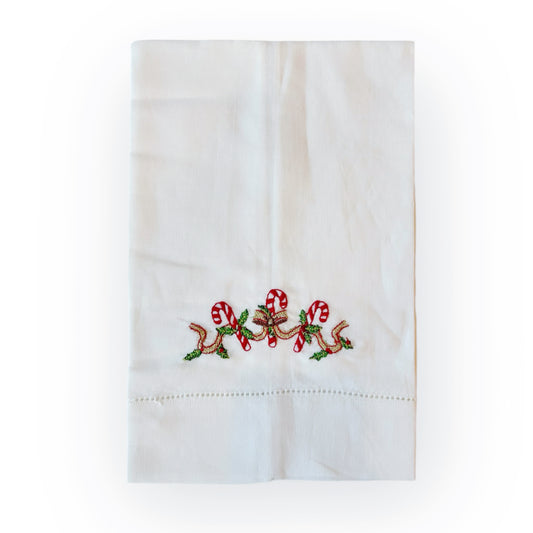 Candy Cane Embroidered Tea Towel