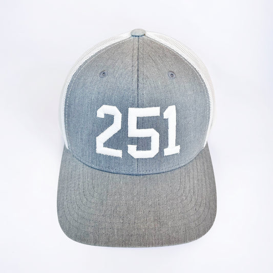 Gray and White 251 Mesh Back Trucker Hat