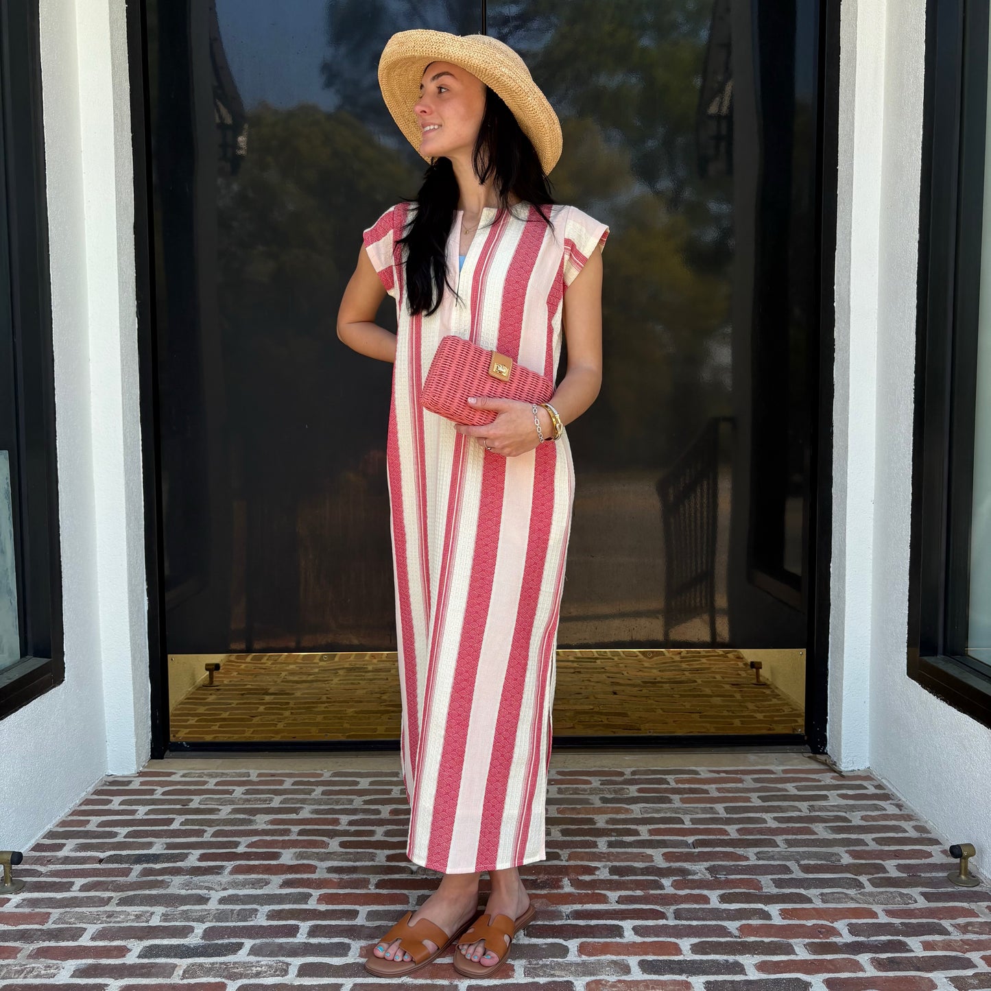 Pink Striped Kaftan Dress