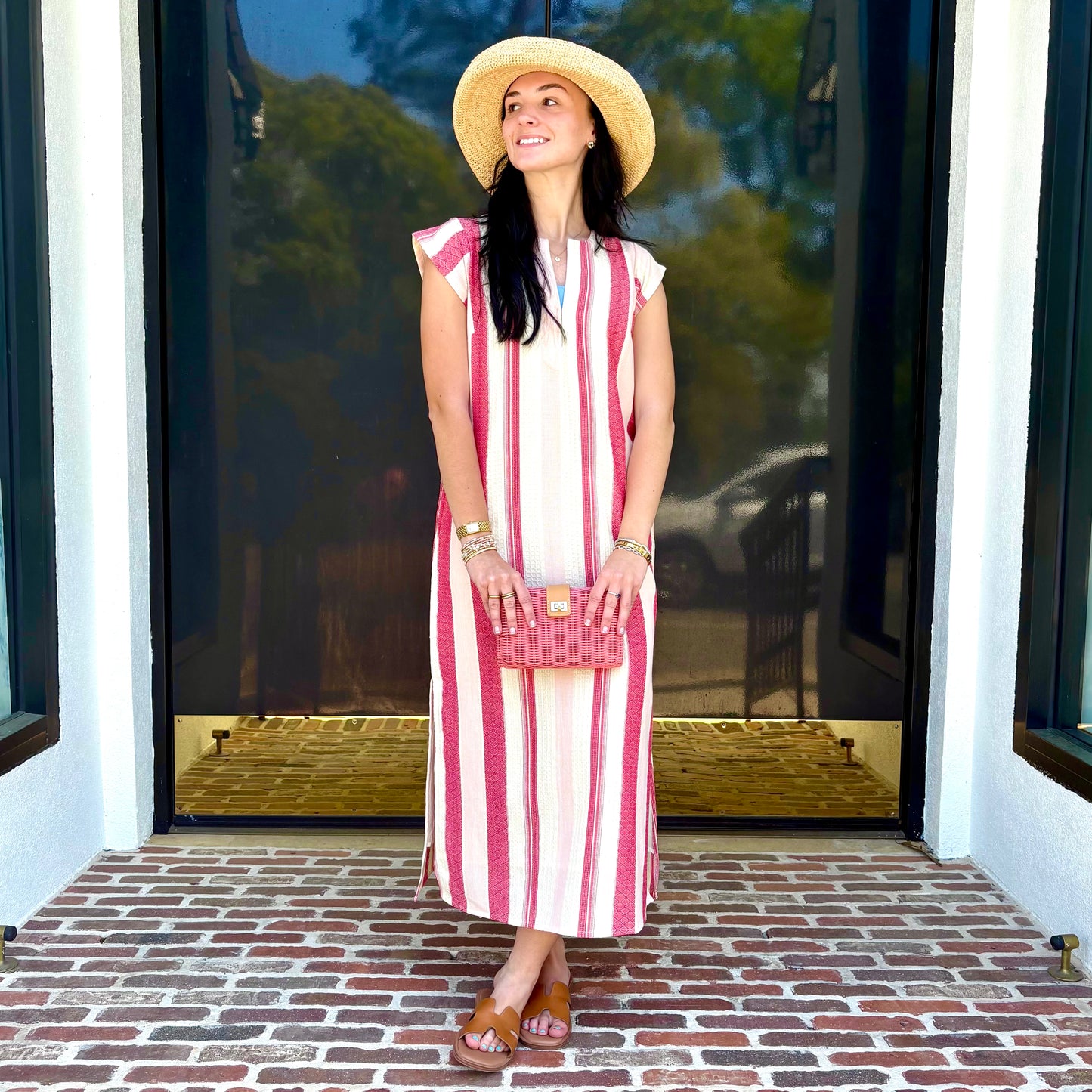 Pink Striped Kaftan Dress