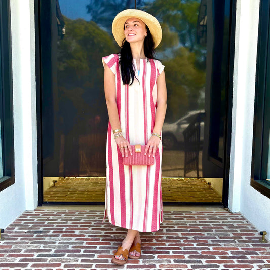 Pink Striped Kaftan Dress