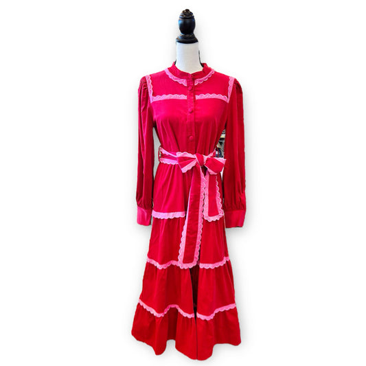 Red Corduroy Long Sleeve Maxi Dress~Final Sale