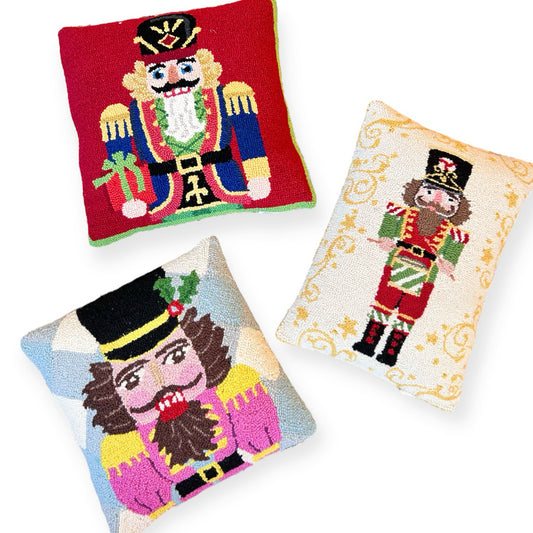 Holiday Nutcracker Hooked Pillows