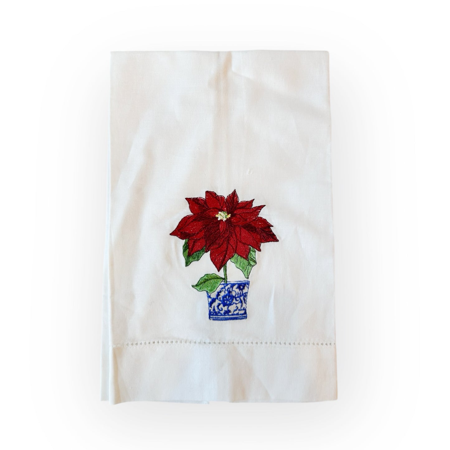 Poinsettia Embroidered Tea Towel