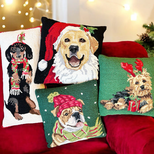 Christmas Dog Hooked Pillows