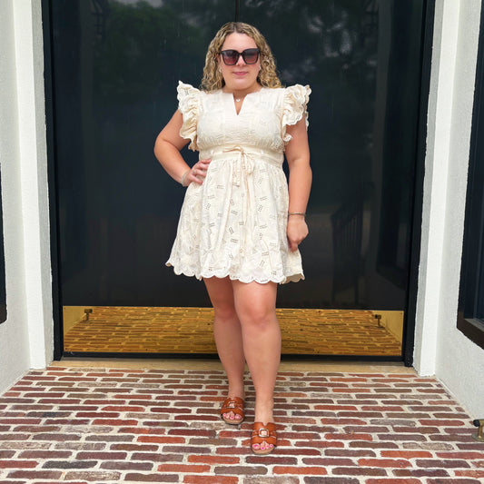 Ivory Bloom Eyelet Mini Dress ~Final Sale