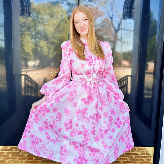 Rosabella Pink Floral Midi Dress~Final Sale