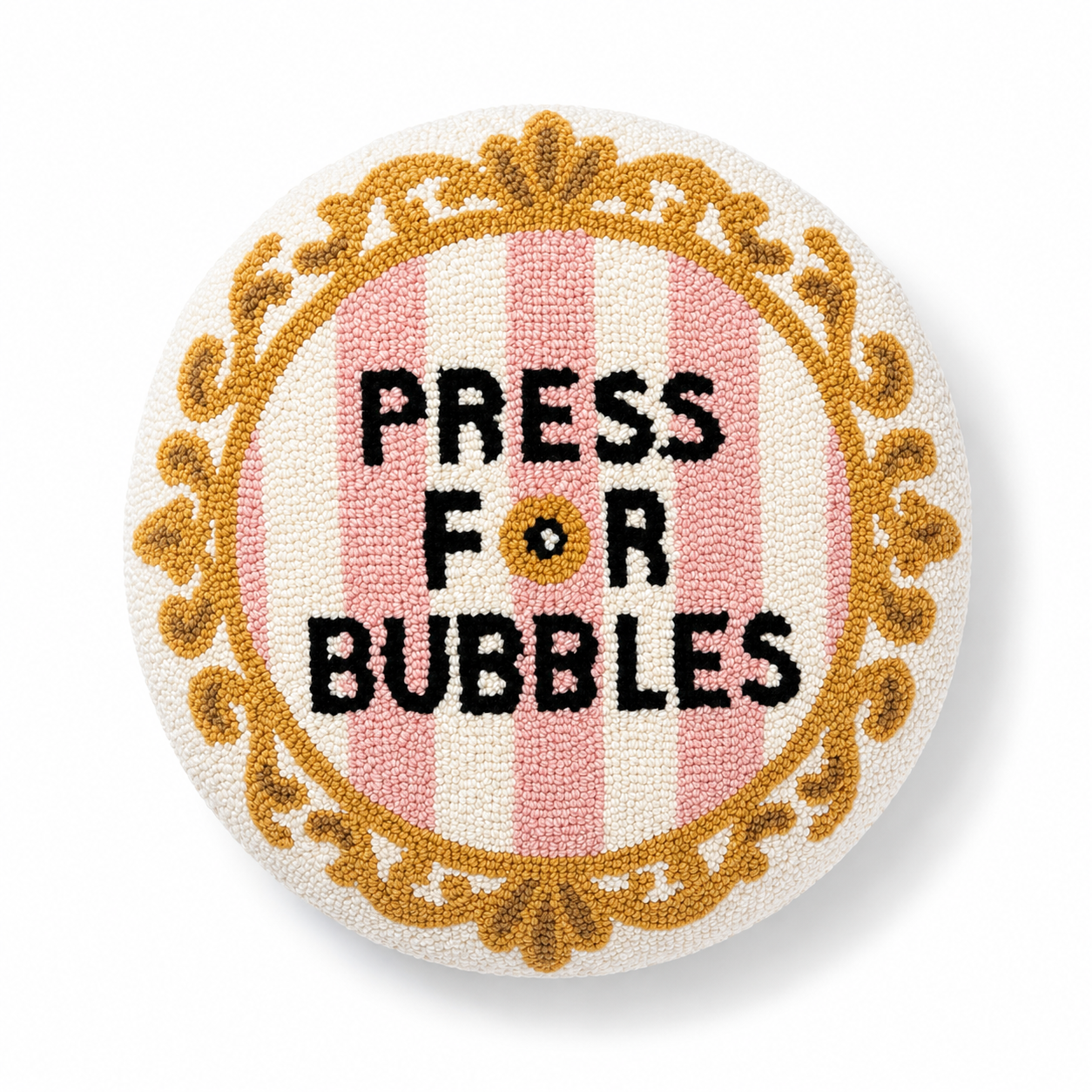 Press for Bubbles Hooked Pillow