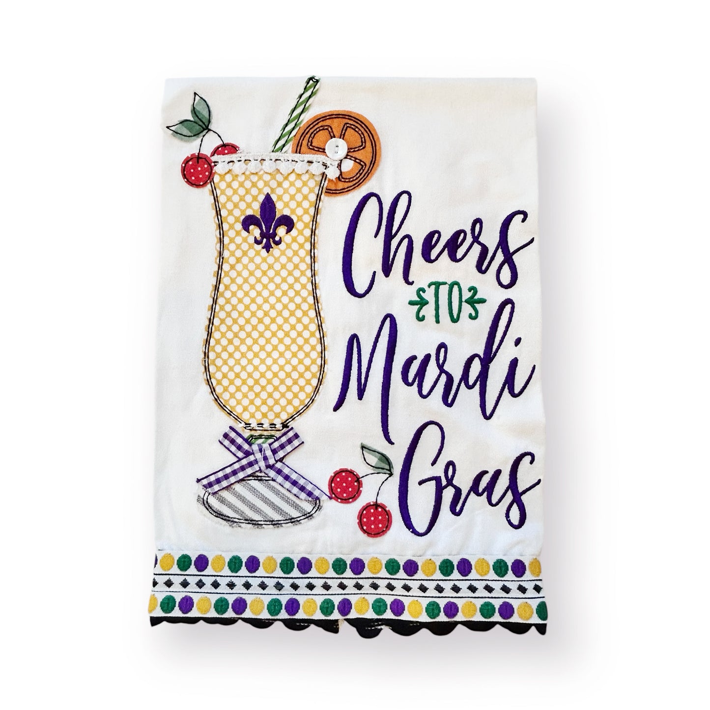 Cheers to Mardi Gras Patchwork Kitchen Towel