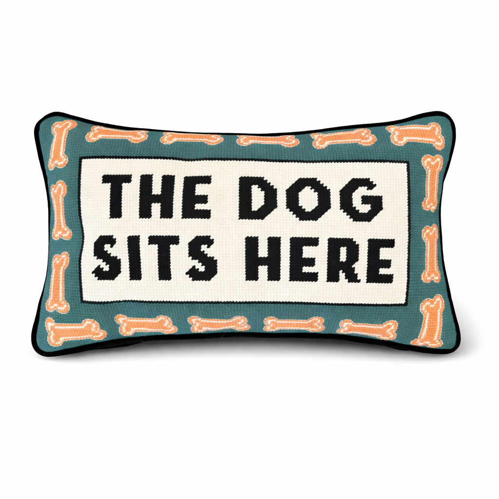 The Dog Sits Here Needle Point Pillow