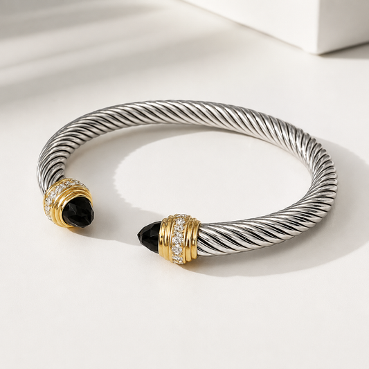 Black Luxe Two-Tone Cable Cuff Bracelet