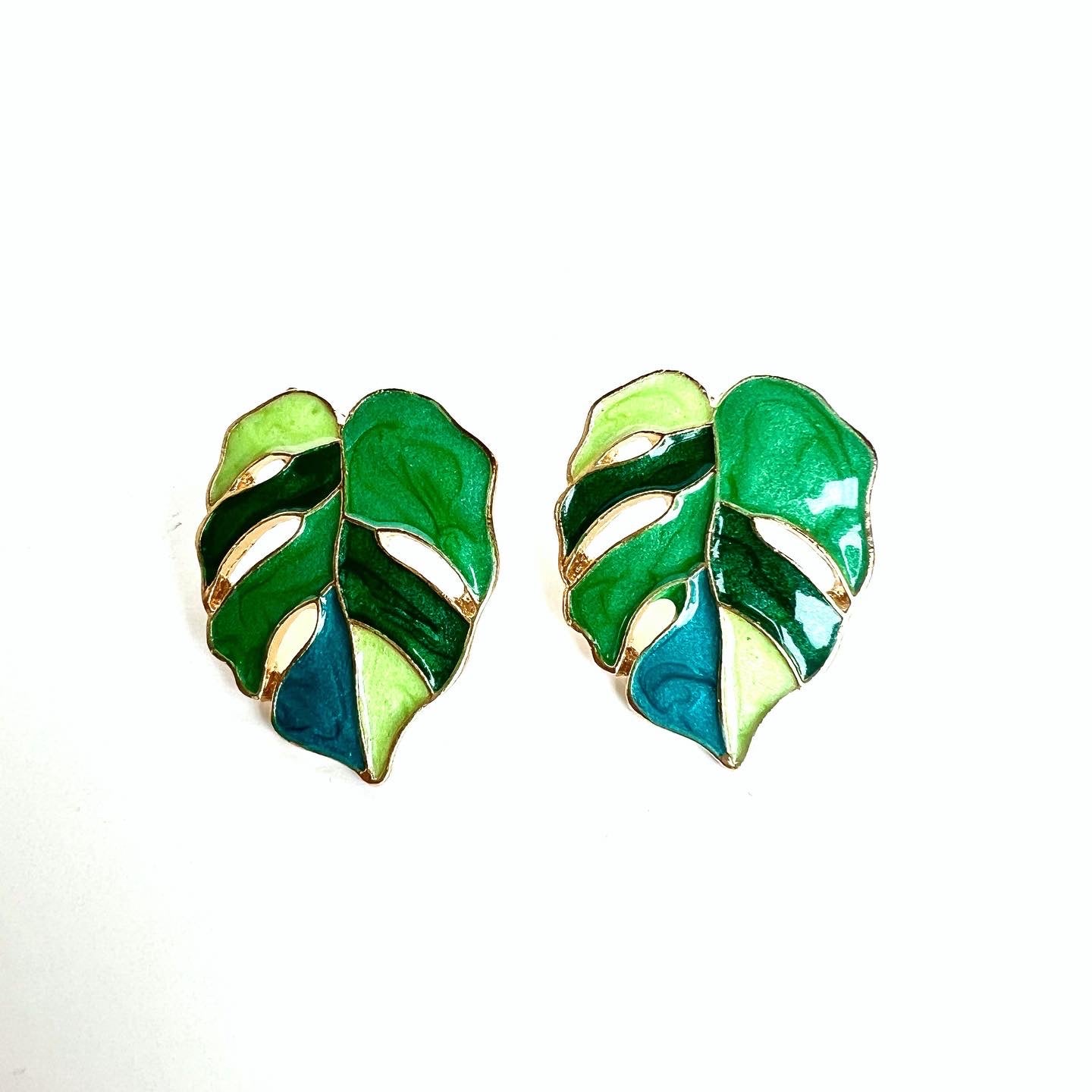 Monstera Leaf Enamel Earrings
