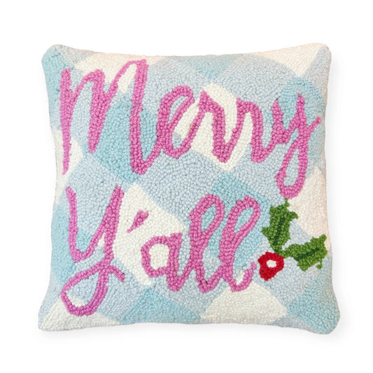 Merry Y'all Holiday Hooked Pillow