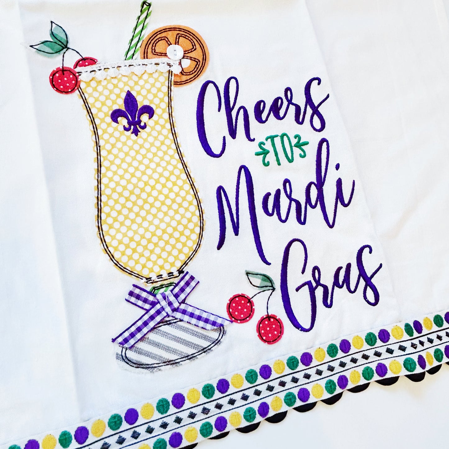 Cheers to Mardi Gras Patchwork Kitchen Towel