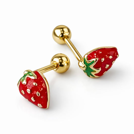 Strawberry Enamel Screw-Back Stud Earrings