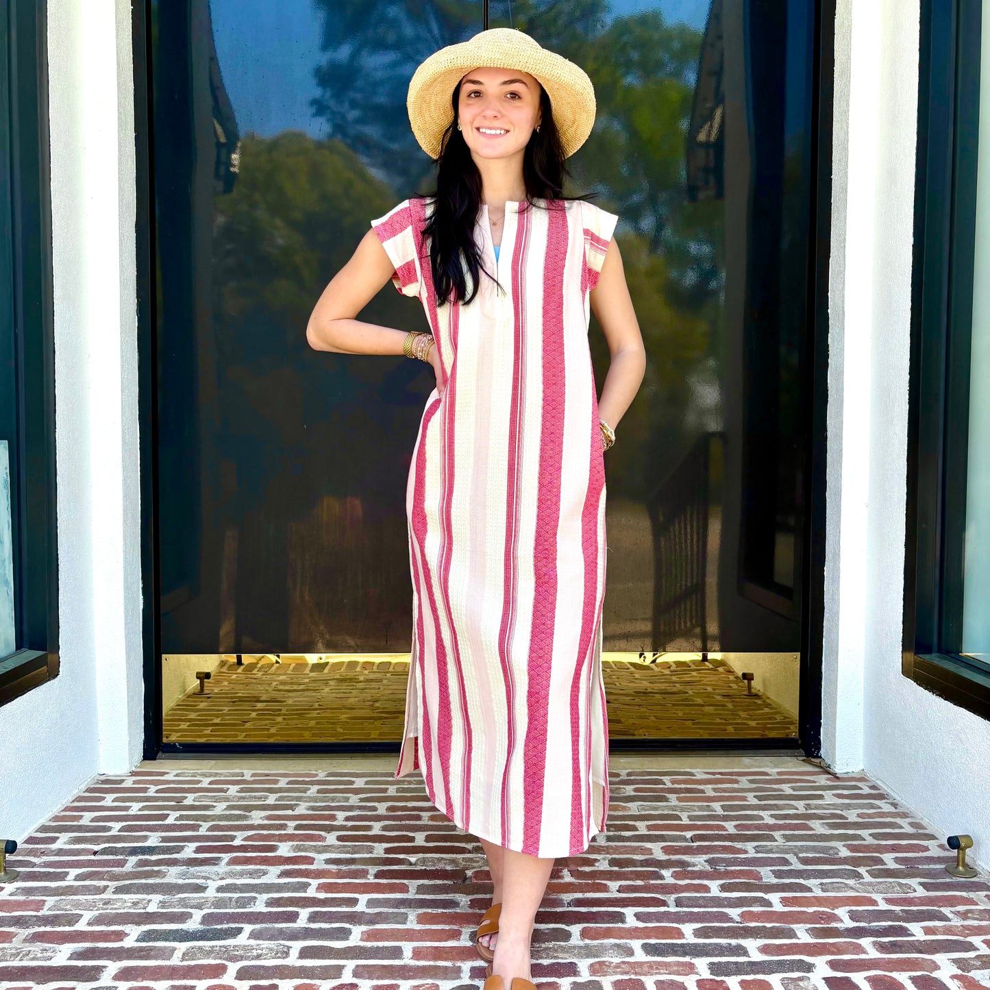 Pink Striped Kaftan Dress