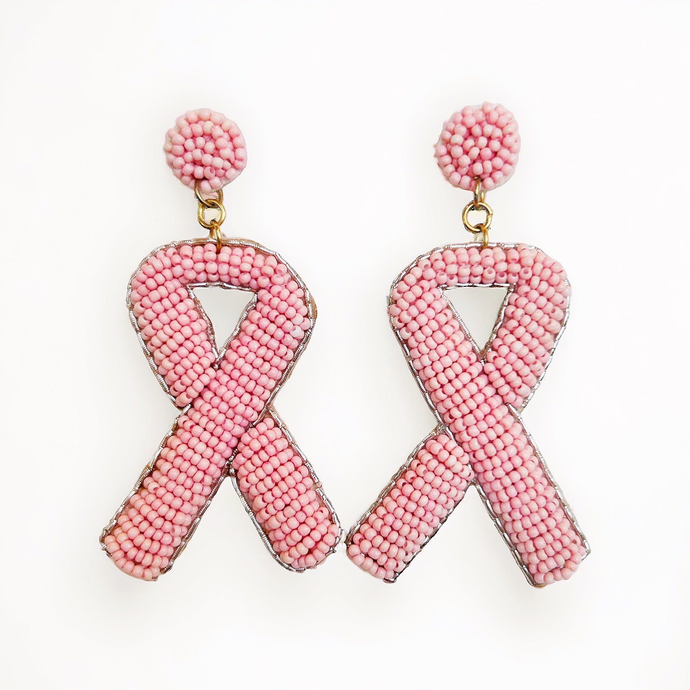Beaded Breast Cancer Ribbon Earrings