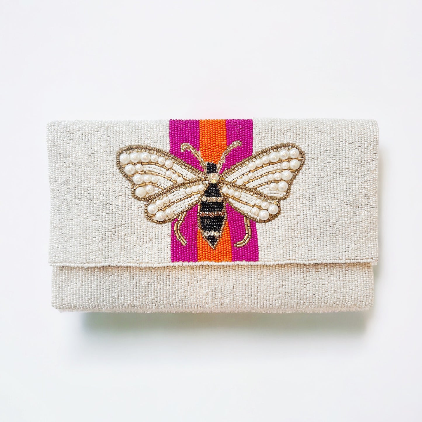 Beaded White, Pink, & Orange Bee Purse