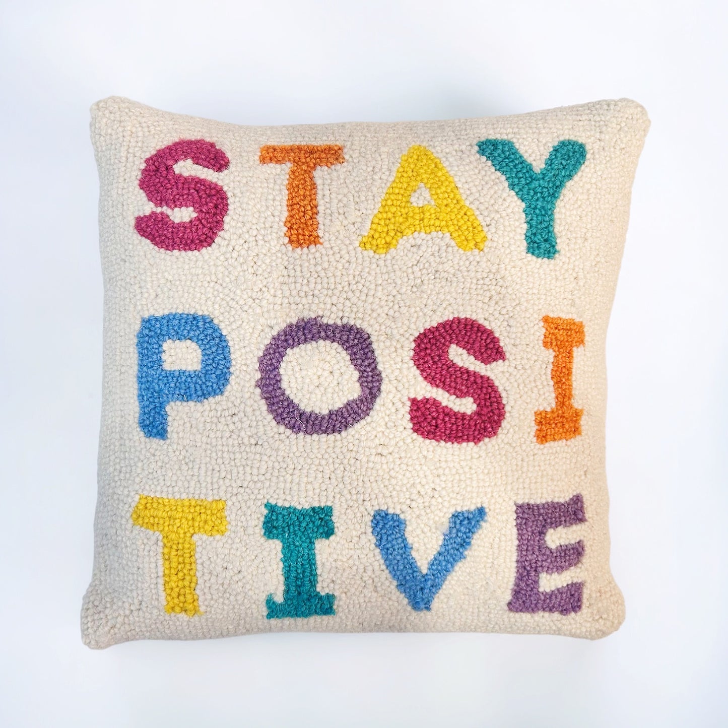 Stay Positive Rainbow Hooked Pillow