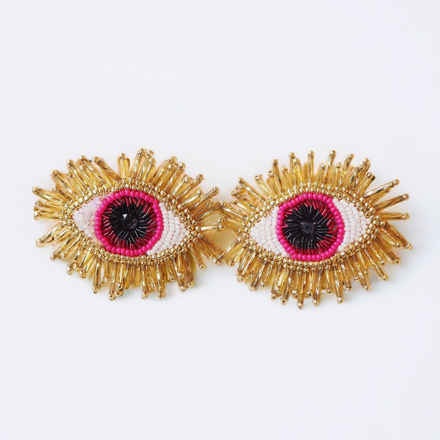 Pink & Gold Beaded Eye Earrings