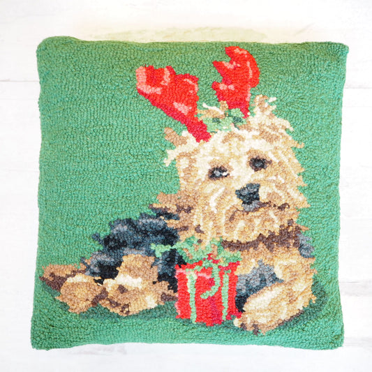 Hooked Christmas Terrier Pillow