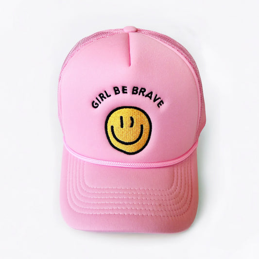 Girl Be Brave Pink Smiley Face Hat