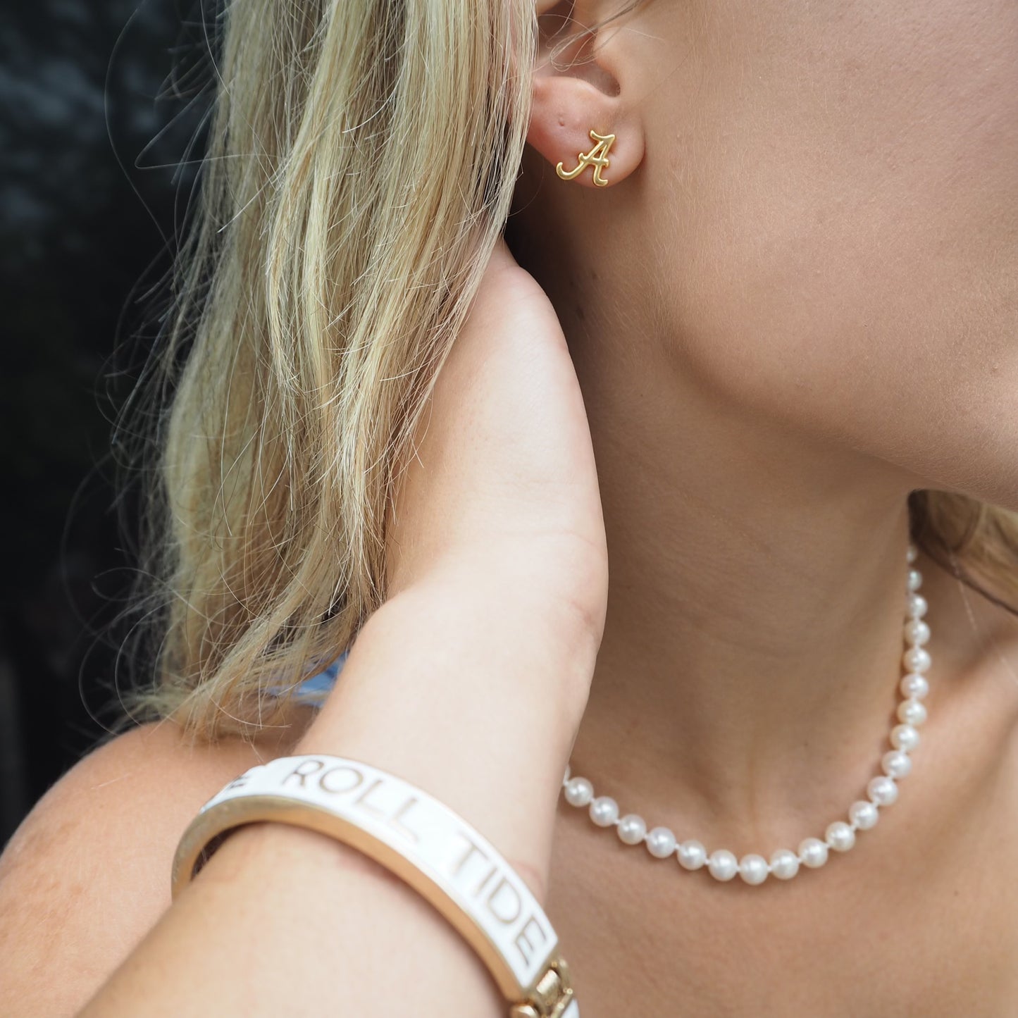 Gold Stud "A" Earrings