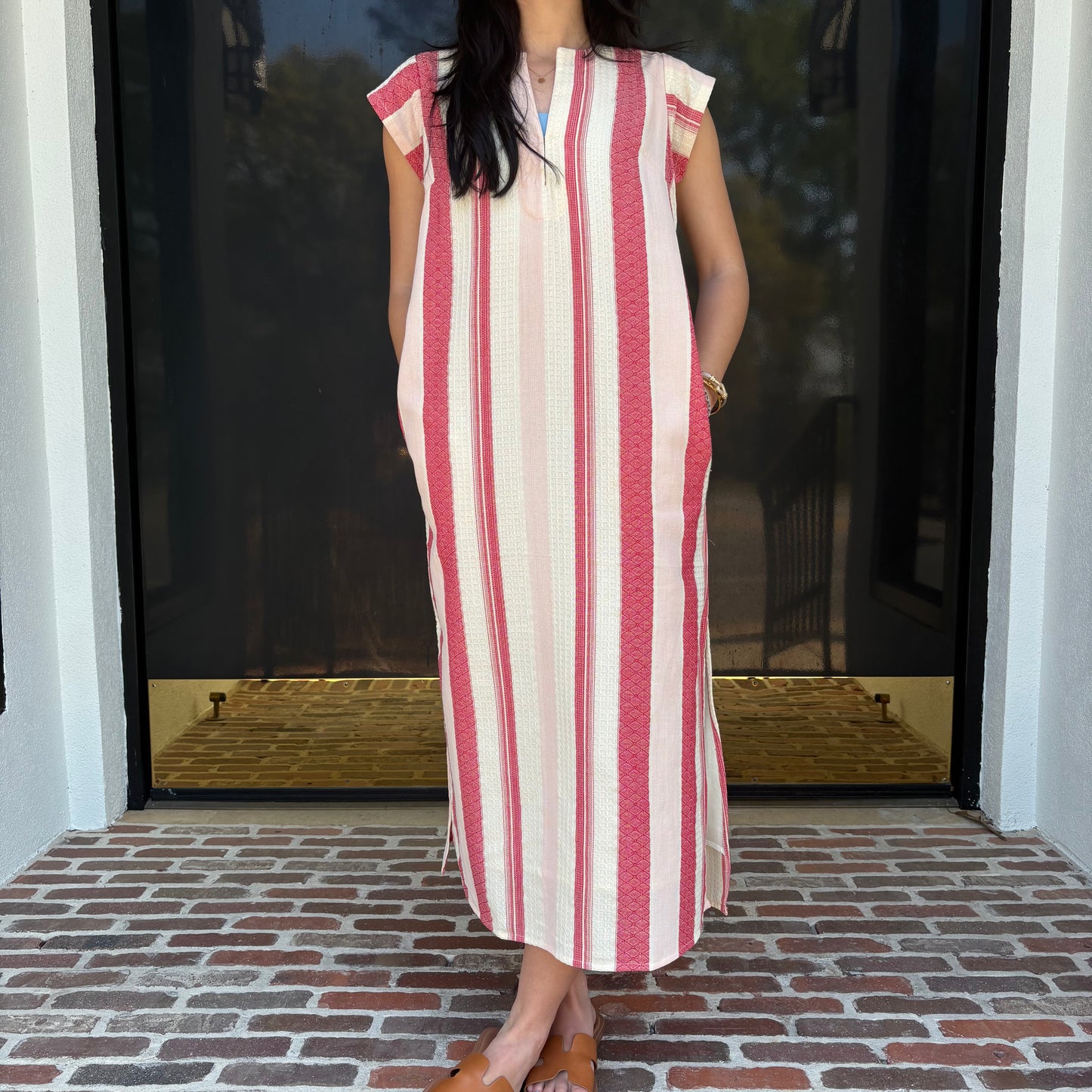 Pink Striped Kaftan Dress