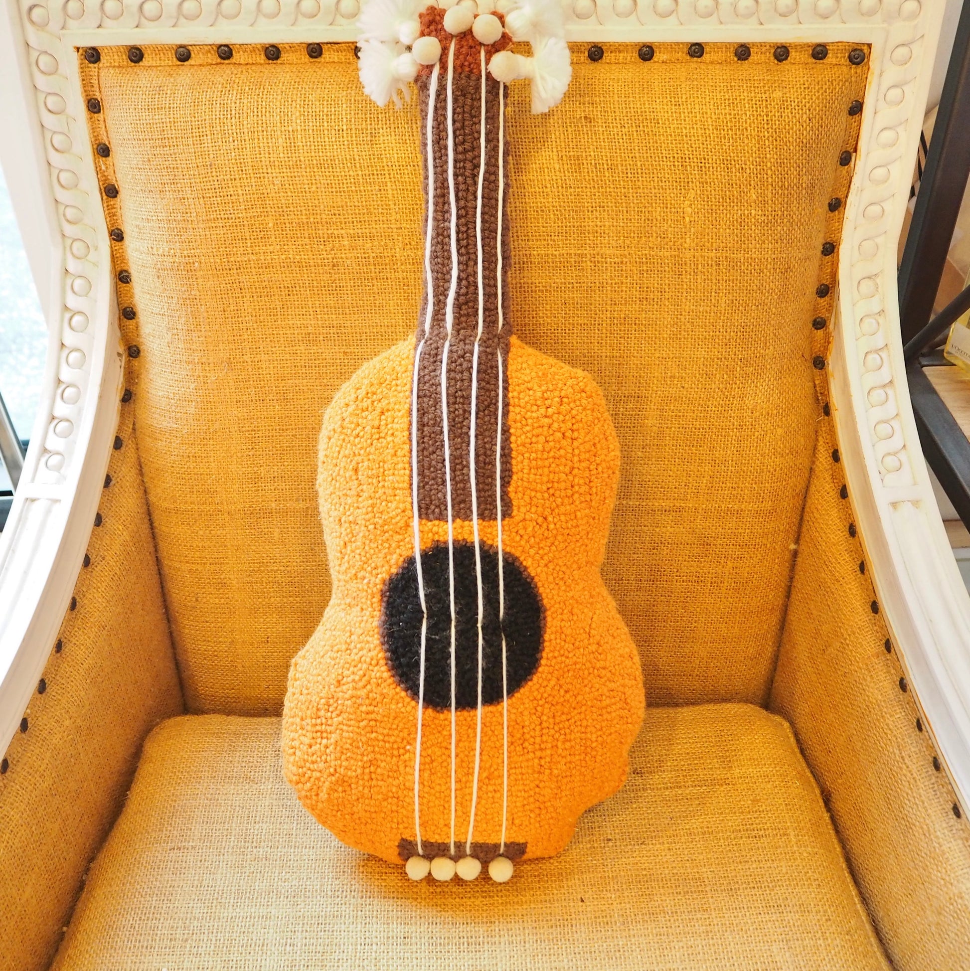 guitar pedal pillow Hooked Guitar Shaped Pillow – Black Door Studio