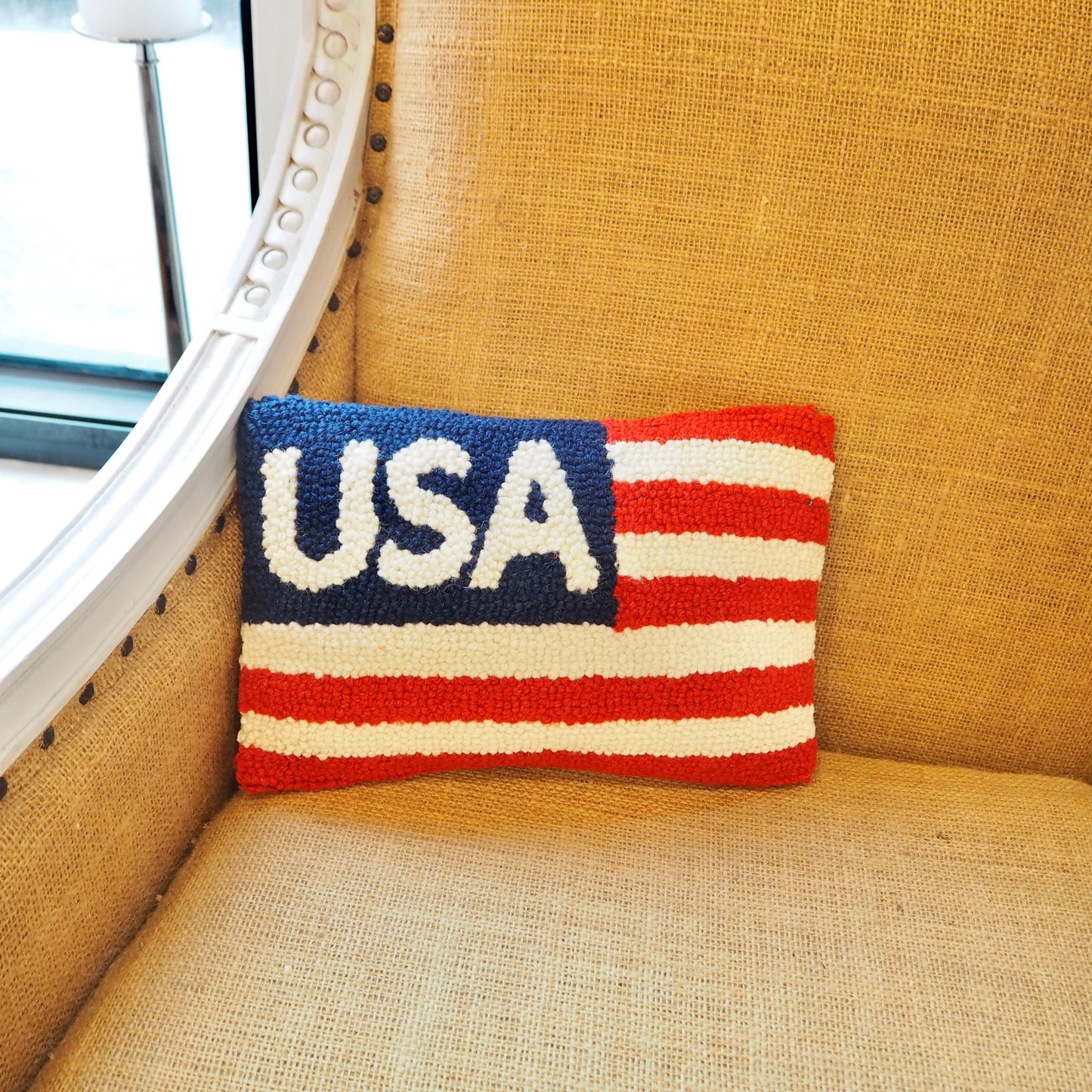 USA Flag Hooked Pillow