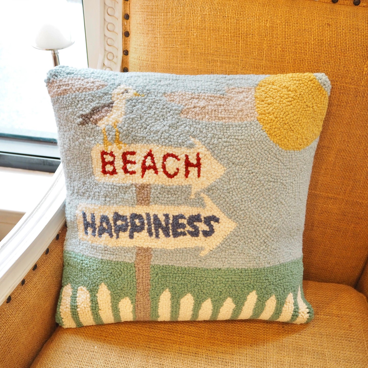 Happiness at the Beach Hooked Pillow
