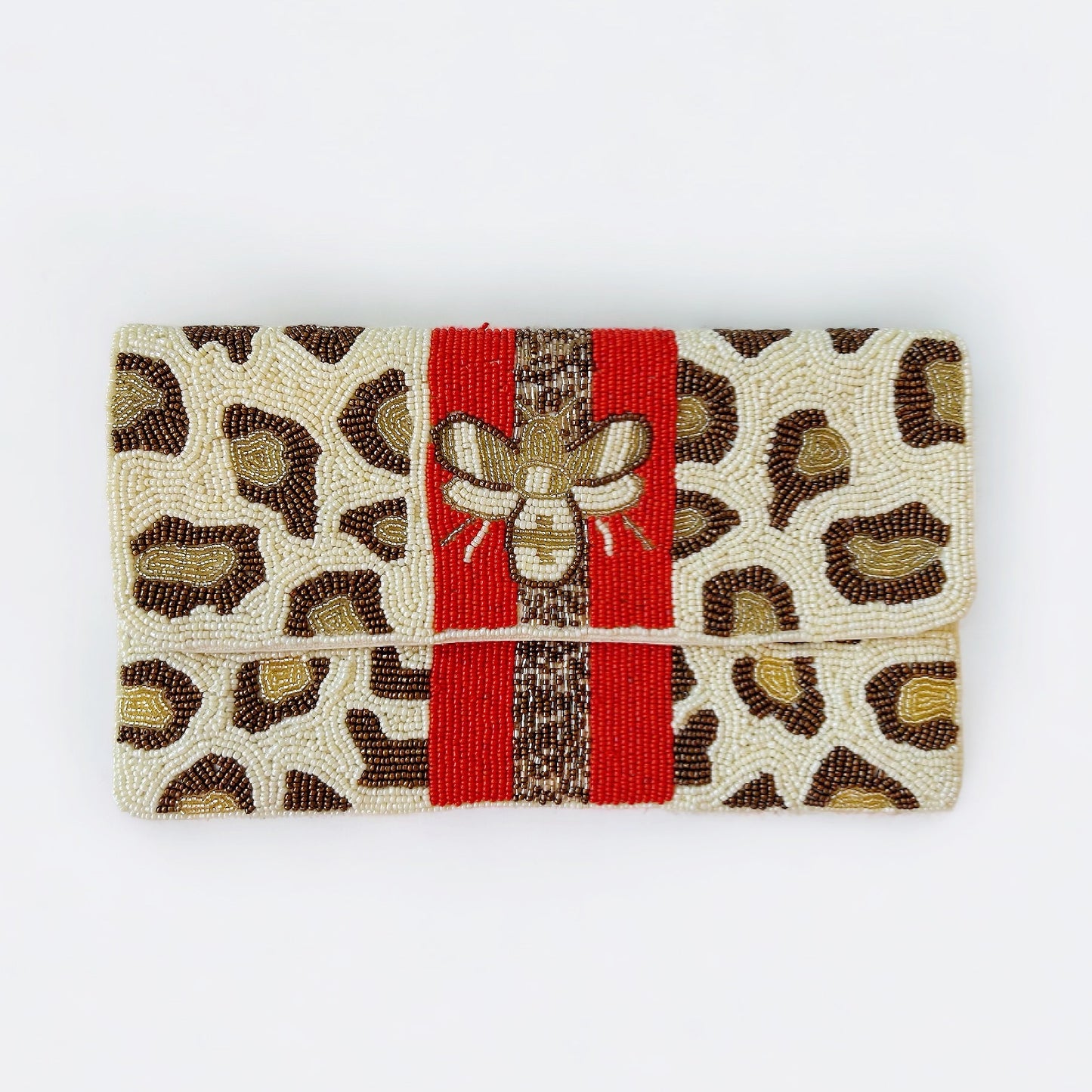 Beaded Brown & Red Leopard Handbag