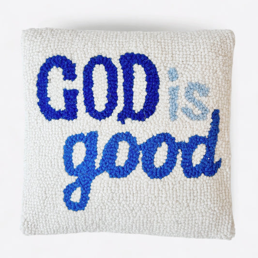 Hooked "God is Good" Throw Pillow