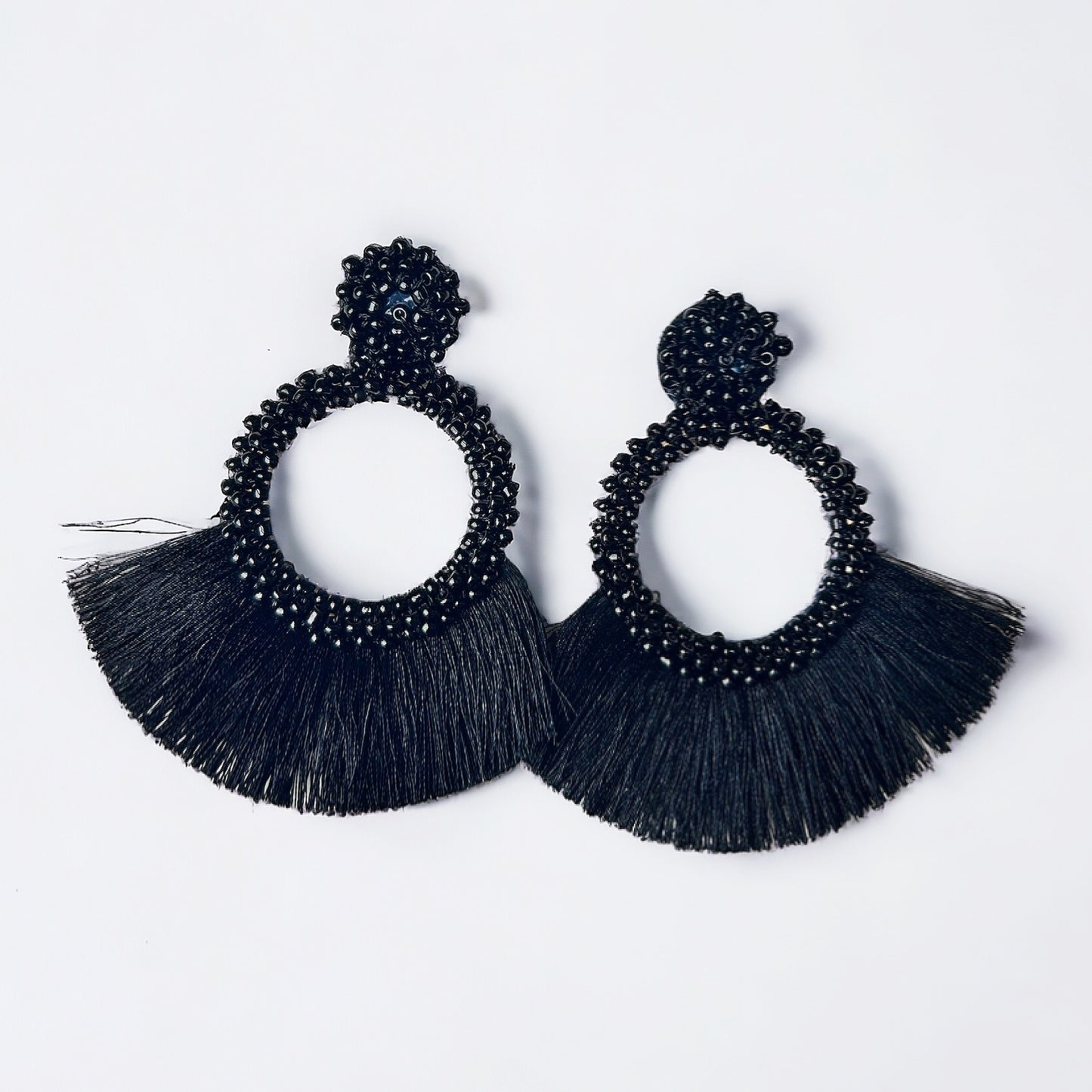 Black Beaded Fringe Earrings