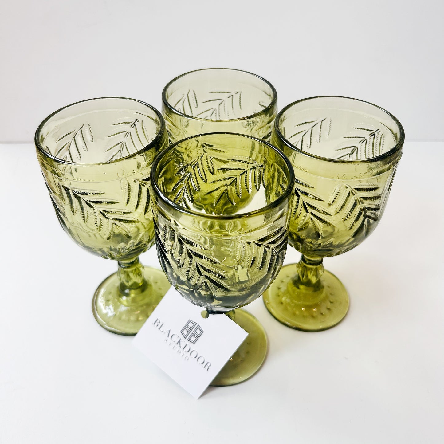Fitz and Floyd Green Glass Palm Wine Goblets