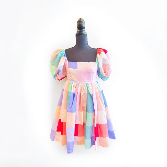 Color-block Tulle Puff Sleeve Dress - SALE