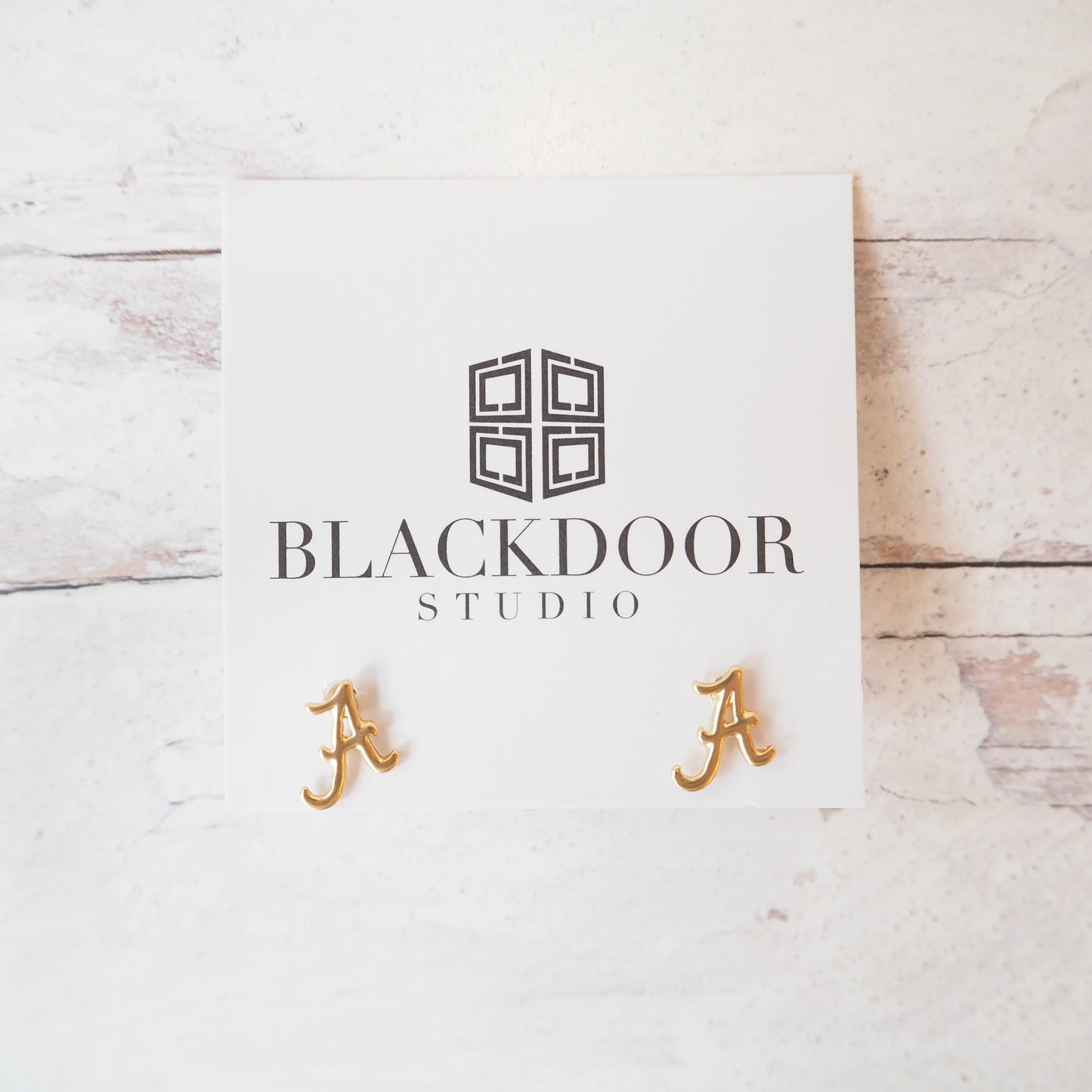 Gold Stud "A" Earrings