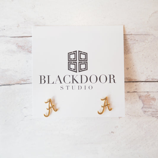 Gold Stud "A" Earrings