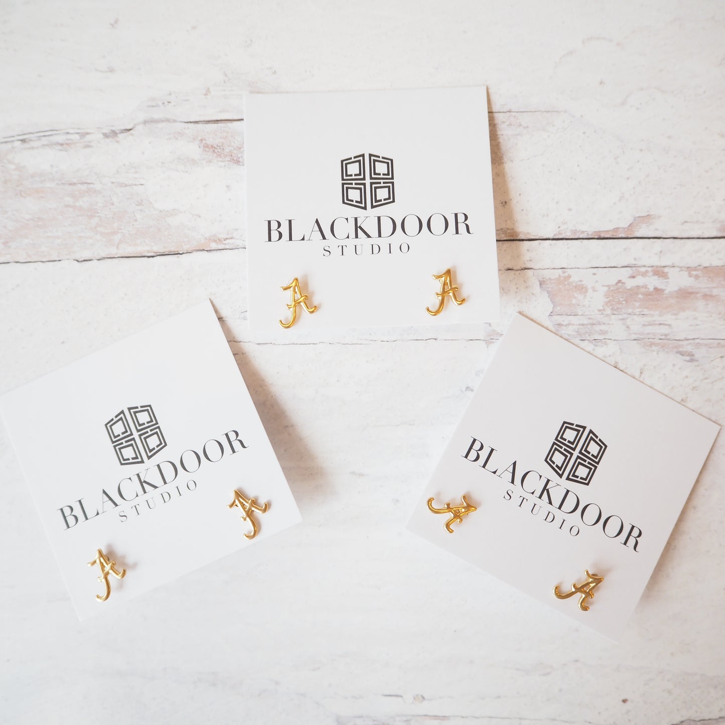 Gold Stud "A" Earrings