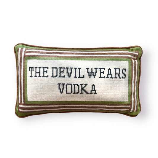 The Devil Wears Vodka Needlepoint Pillow